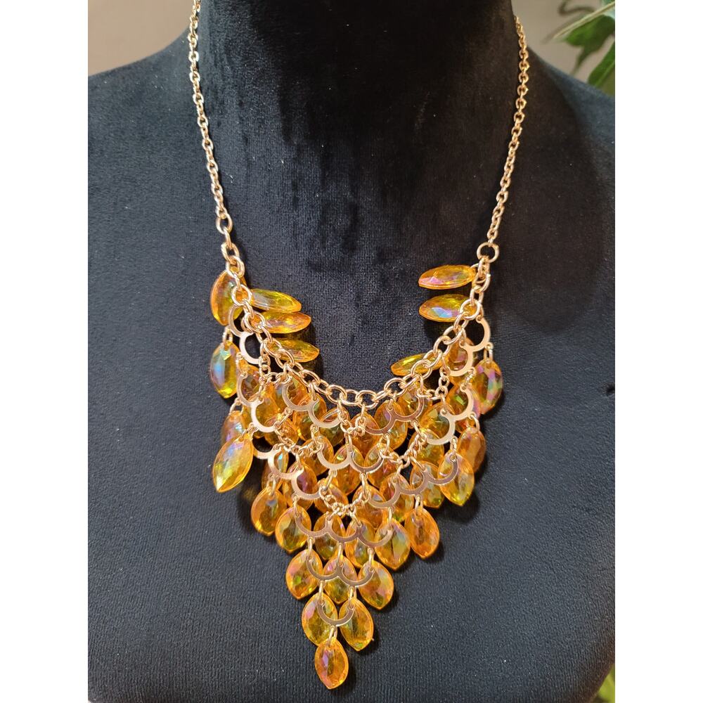 Gold Tone Crystal Leaf Bib Necklace Earrings Set Statement Jewelry Women Gifts - Picture 8 of 9